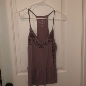 purple racer back with floral stitching
